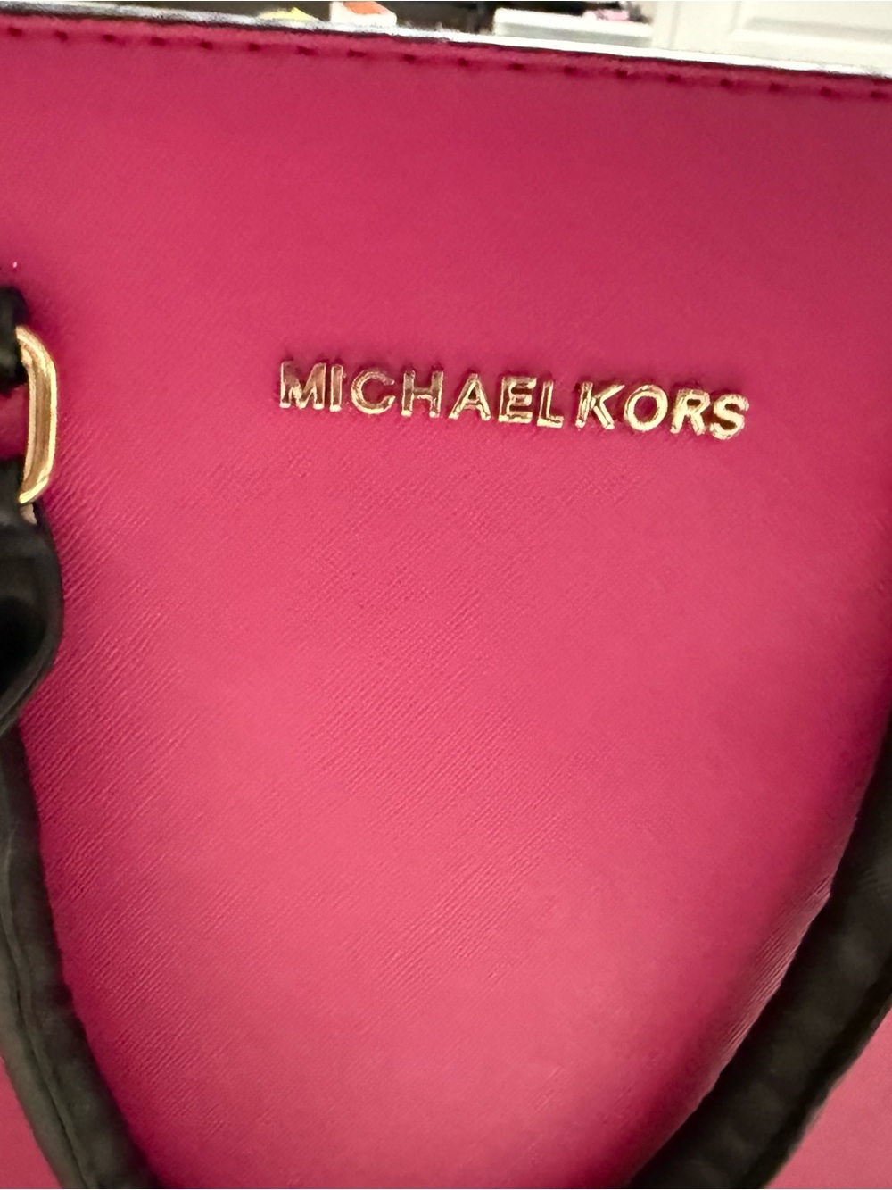 Michael Kors Hot Pink Tote with Black Handles and Gold Hardware